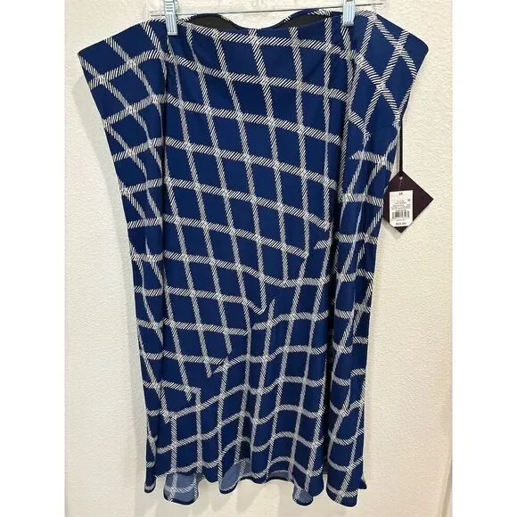 Ava & Viv Women's 2XL Blue Geometric Print Midi Skirt Casual Plus - Picture 3 of 4